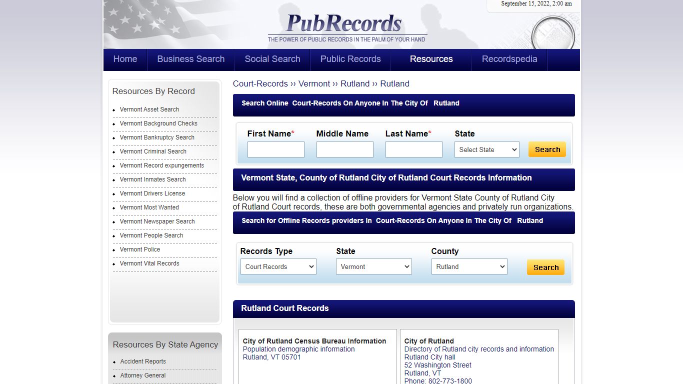 Rutland, Rutland County, Vermont Court Records